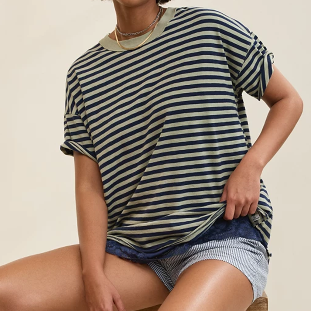 Oversized Crew Neck Striped Boyfriend T‑Shirt