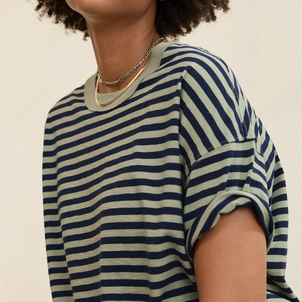 Oversized Crew Neck Striped Boyfriend T‑Shirt