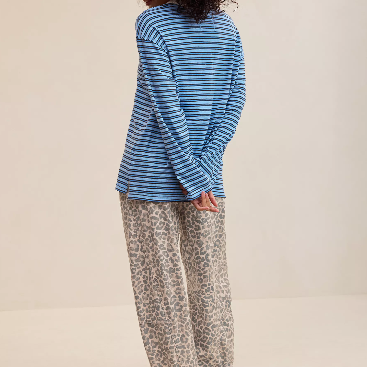 Oversized Polo Neck Striped Long Sleeve Boyfriend Tee