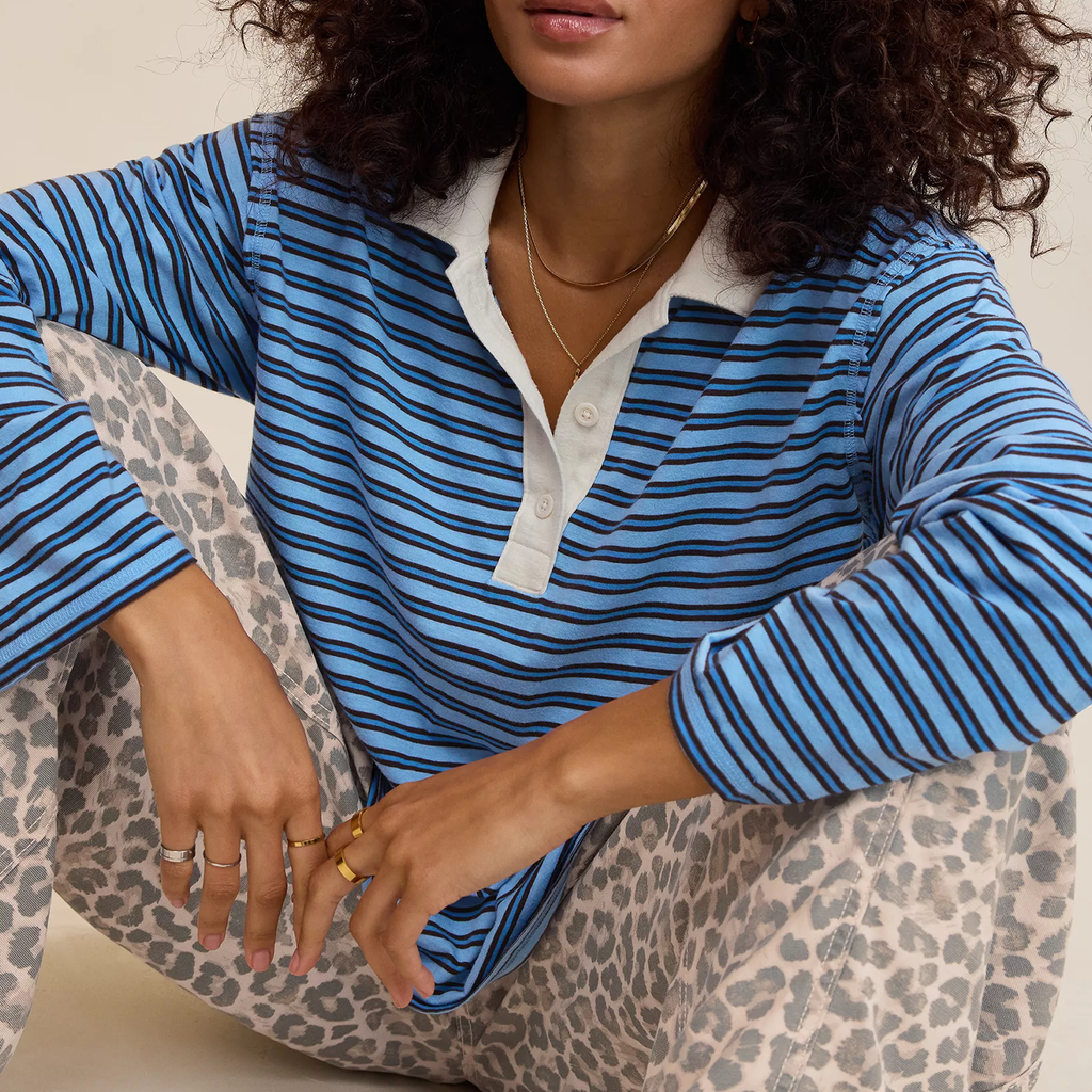 Oversized Polo Neck Striped Long Sleeve Boyfriend Tee