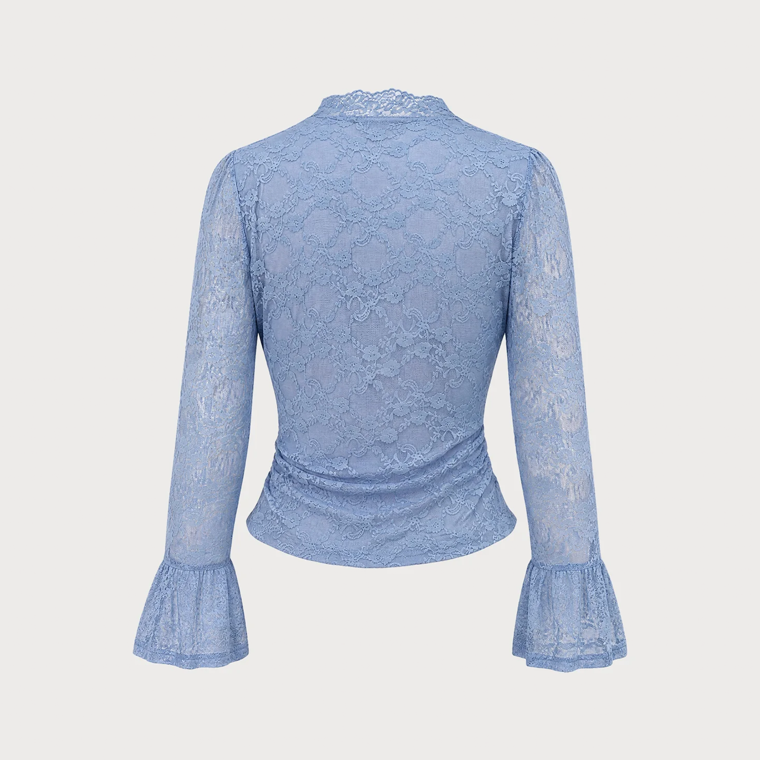 V‑Neck Floral Lace Bell Long Sleeve Slim Fit Top