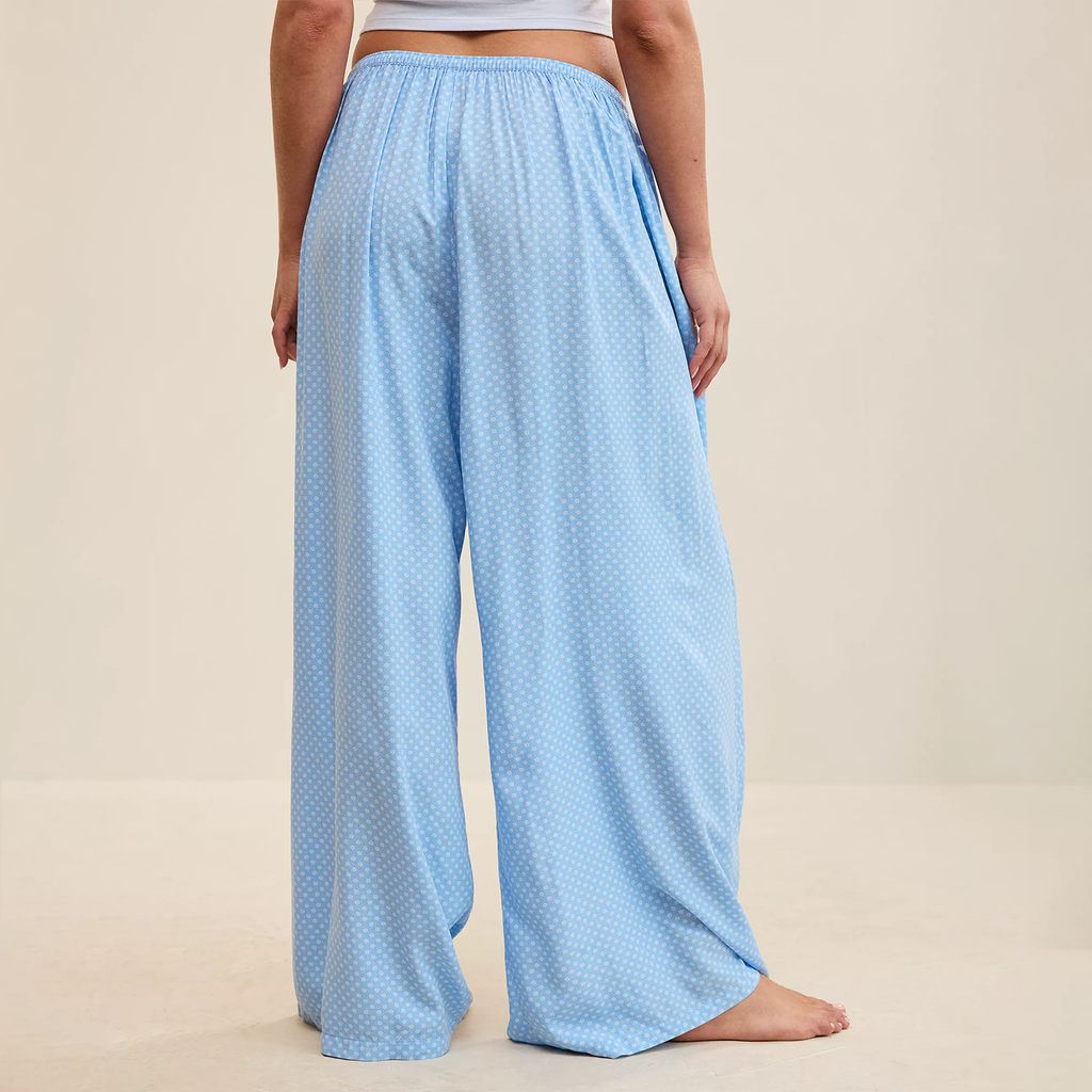 Pleated Wide‑Leg Floral Drapey Casual Trousers