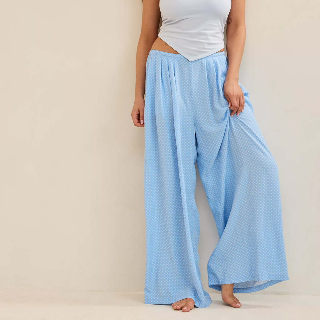 Pleated Wide‑Leg Floral Drapey Casual Trousers
