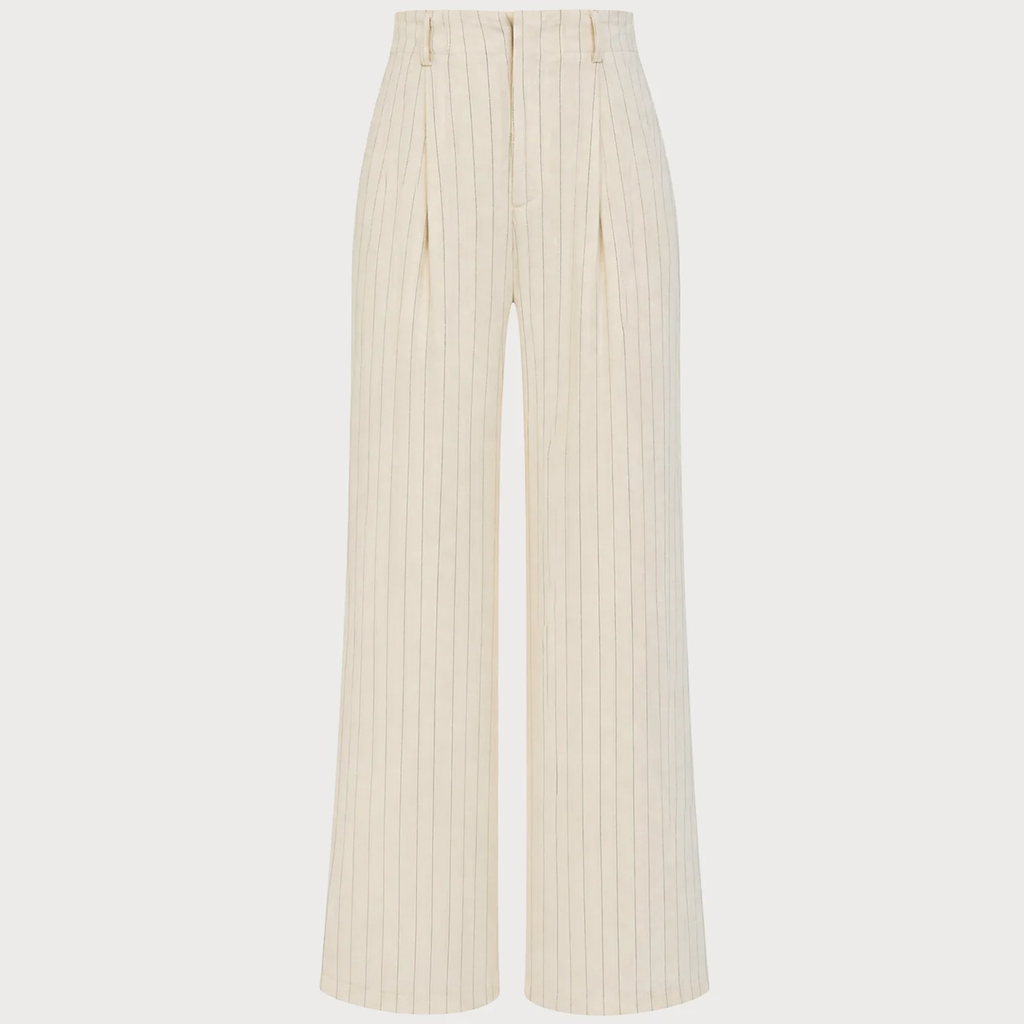 Striped Natural Waist Straight‑Leg Cropped Trousers