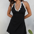 Polka Dot Lace Trim Halter A‑Line Mini Dress