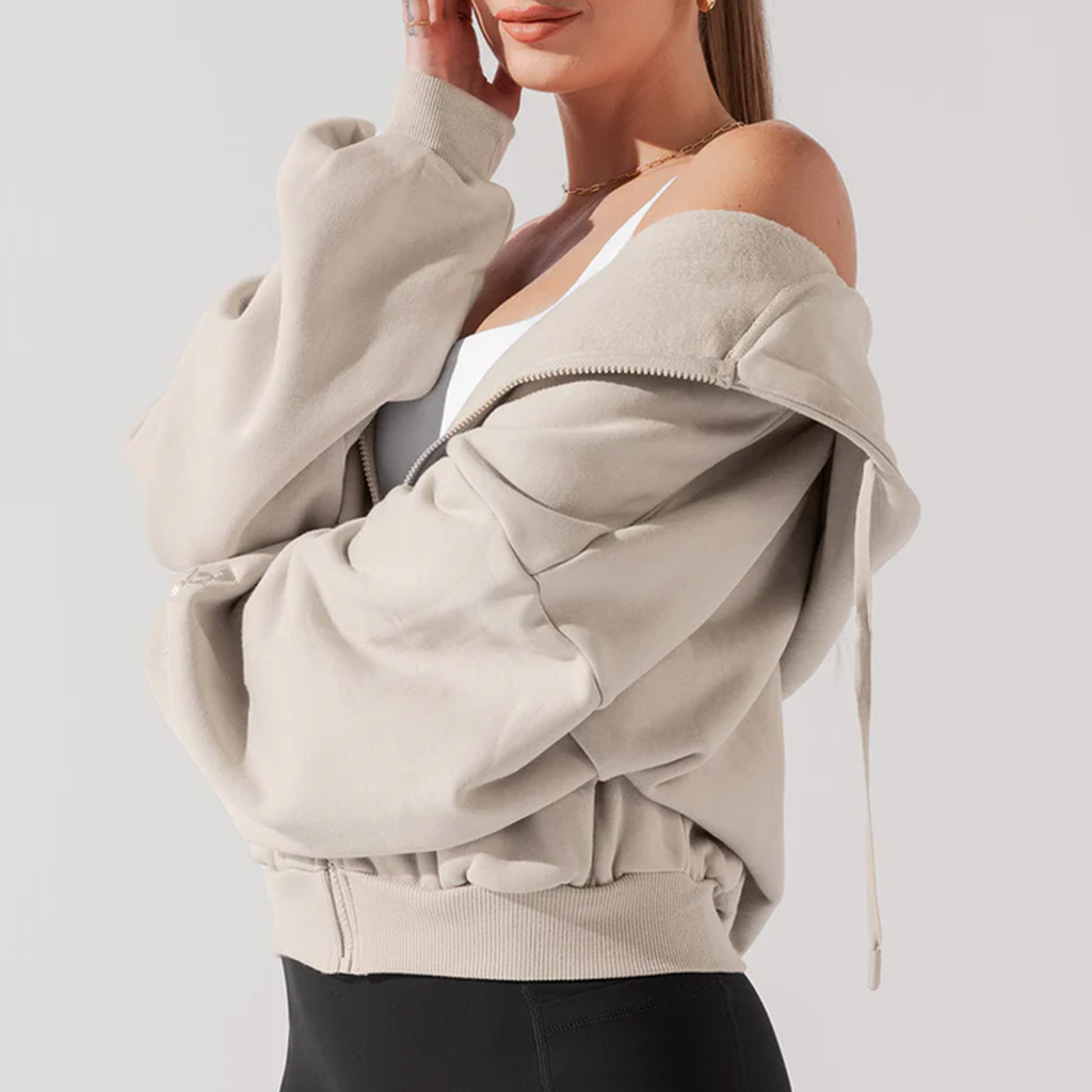 Marshmallow‑Soft Oversized Full Zip Hooded Jacket