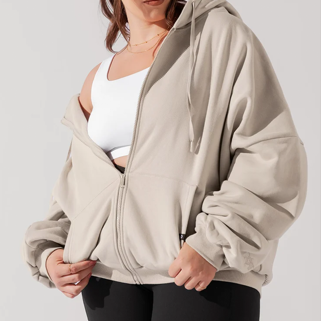 Marshmallow‑Soft Oversized Full Zip Hooded Jacket