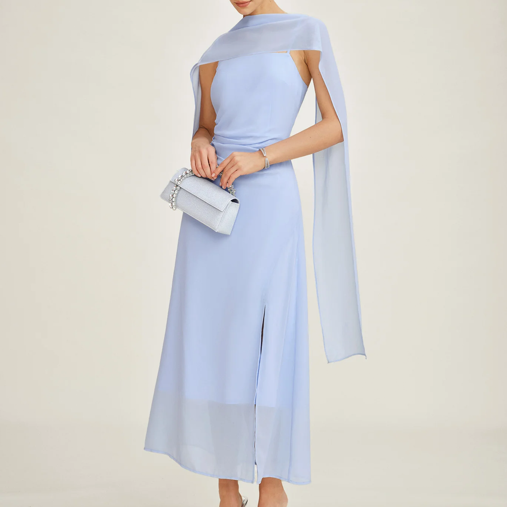 Cowl Neck Strap Chiffon Split Maxi Dress
