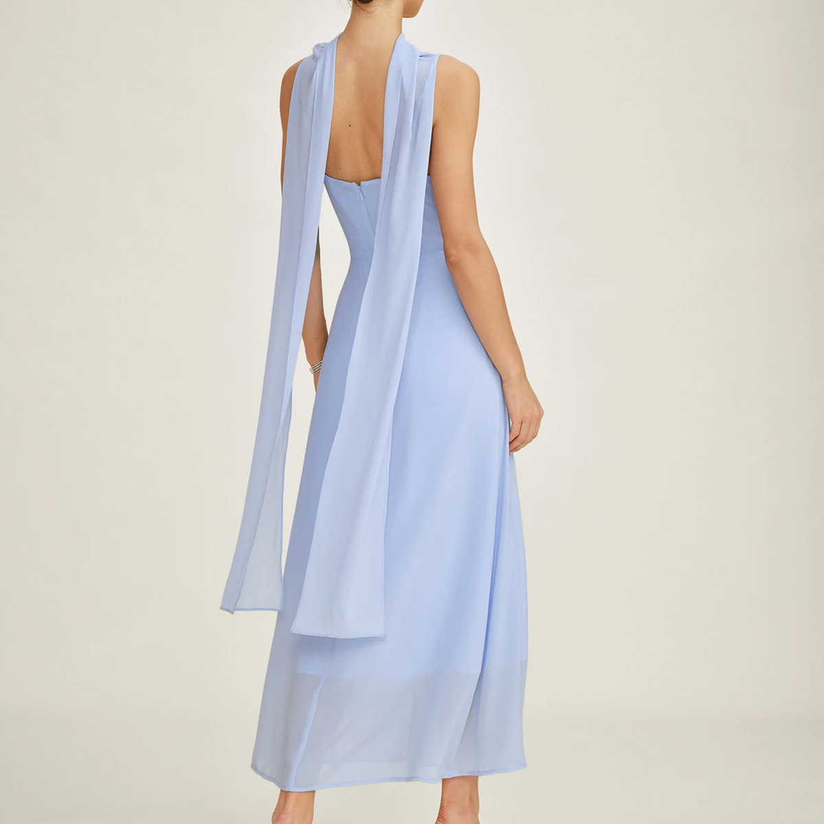 Cowl Neck Strap Chiffon Split Maxi Dress