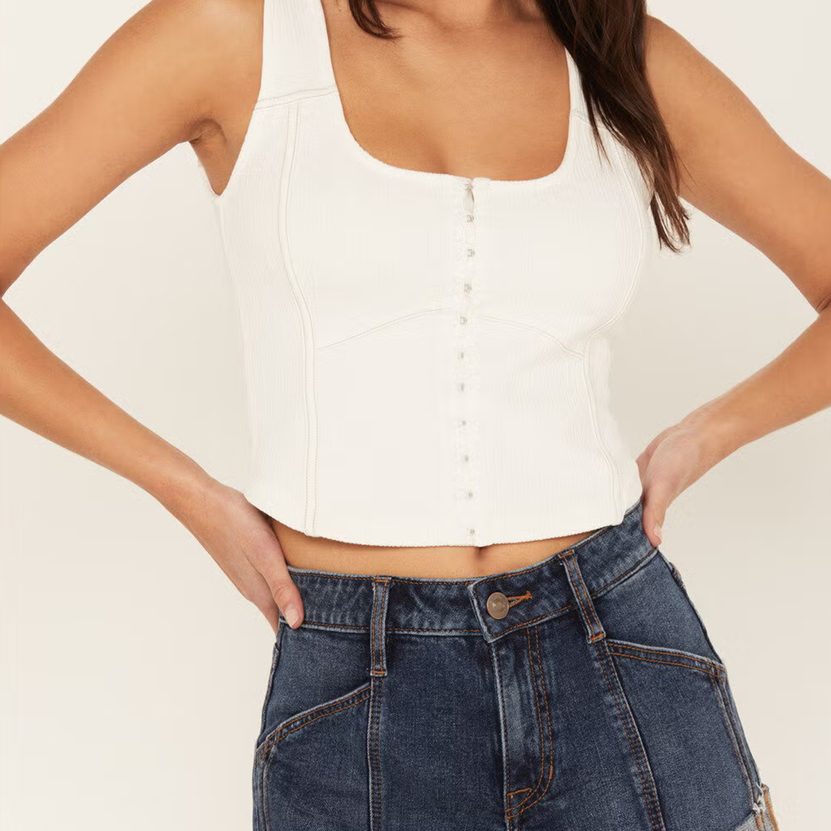 Scoop Neck Hook‑Eye Corset Cropped Tank Top